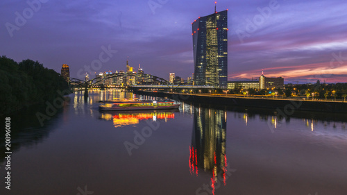 Frankfurt City Night Skyline with Boat