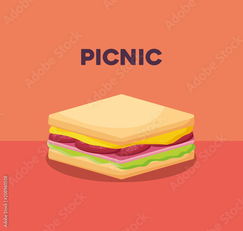 picnic food design with sandwich icon over orange background, colorful design. vector illustration
