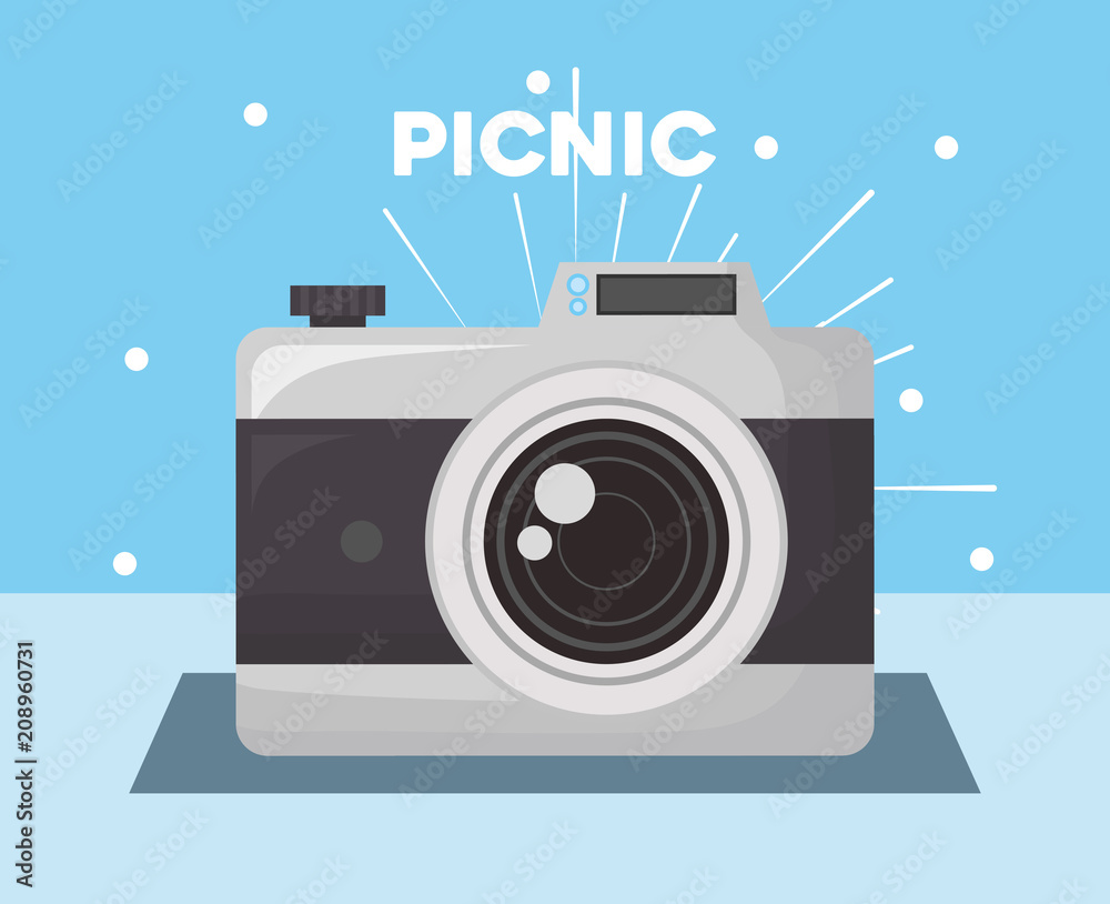 Obraz premium photographic camera icon over blue background, colorful design. vector illustration