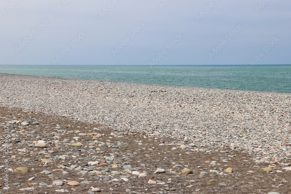 Pebble beach on Black sea in Batumi, Georgia