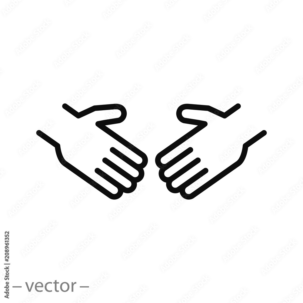 hands stretched for handshake, icon vector