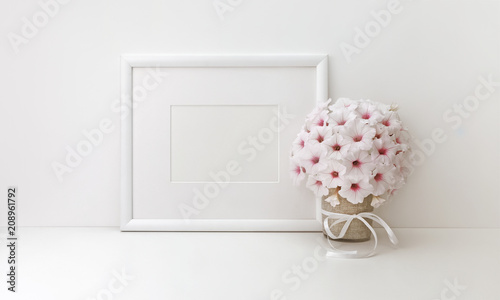Horizontal frame mockup, styled stock photos, white flowers
