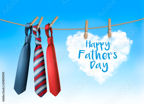 Happy Father's Day Background With A Three Ties On Rope. Vector illustration