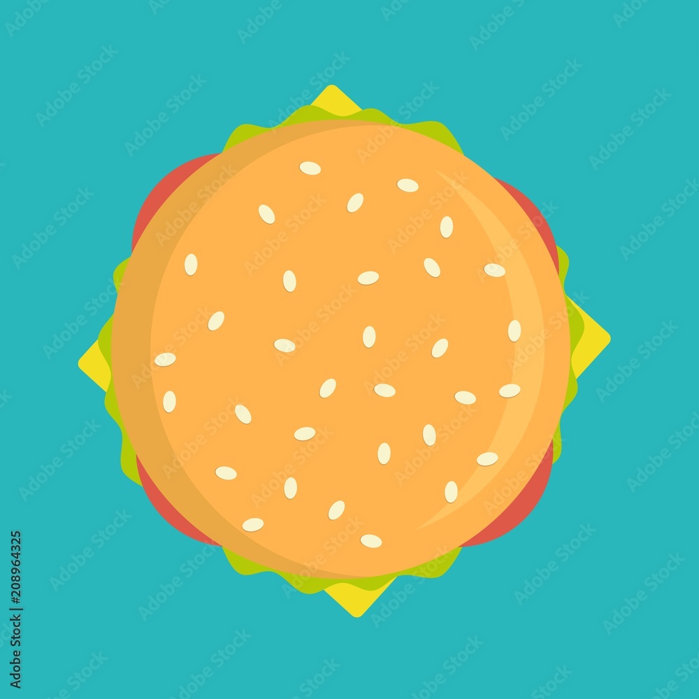 Delicious burger icon vector illustration isolated on background. Cafe or restaurant fast food snack, top view eating menu pictogram. Delicious burger icon vector illustration isolated on background. Cafe or restaurant fast food snack, top view eating menu pictogram.