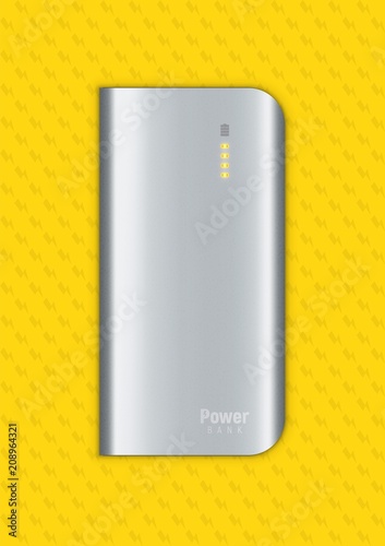 realistic powerbank on yellow background