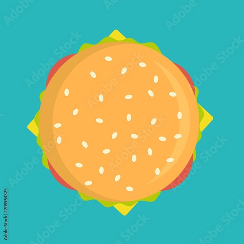 Delicious burger icon vector illustration isolated on background. Cafe or restaurant fast food snack, top view eating menu pictogram.