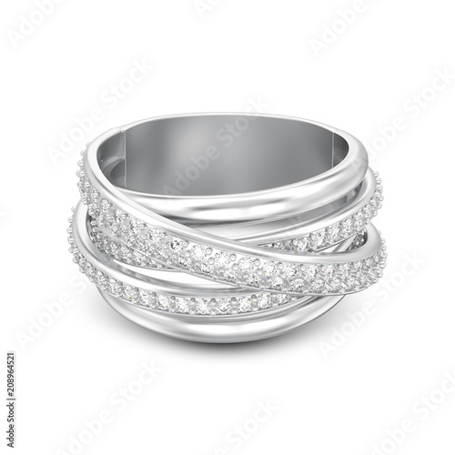3D illustration isolated silver decorative diamond criss cross ring with shadow