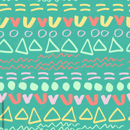 Geometric abstract seamless pattern, vector. Hand-drawn doodle texture