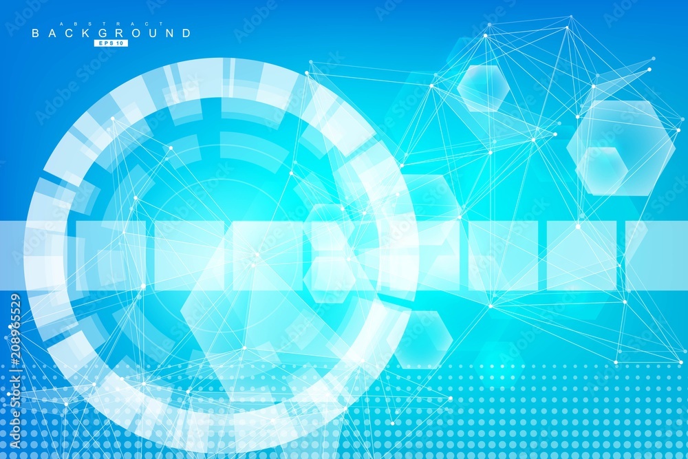 Obraz premium Modern futuristic background of the scientific hexagonal pattern. Virtual abstract background with particle, molecule structure for medical, technology, chemistry, science. Social network vector.
