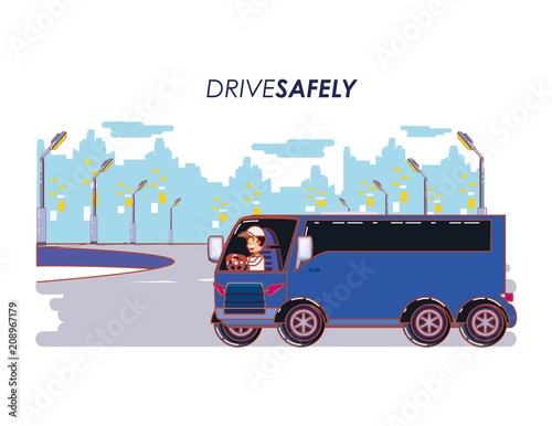 person driving for driver safely campaign vector illustration design