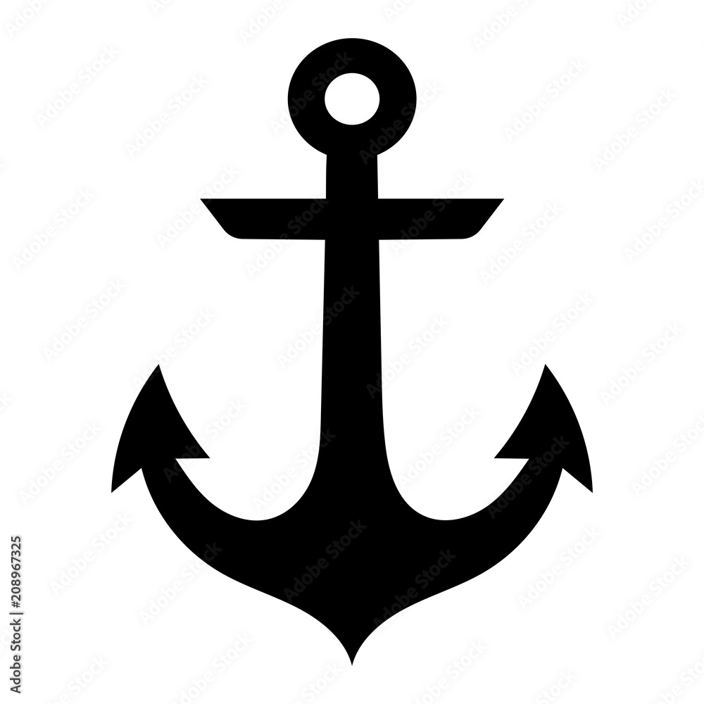 Simple, flat, black anchor silhouette icon. Isolated on white Stock