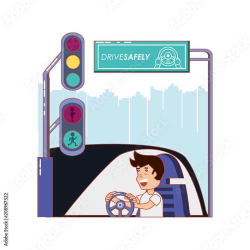 person driving for driver safely campaign vector illustration design