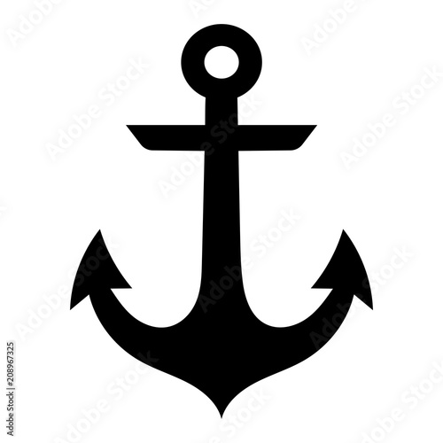 Fotobehang Simple, flat, black anchor silhouette icon. Isolated on white
