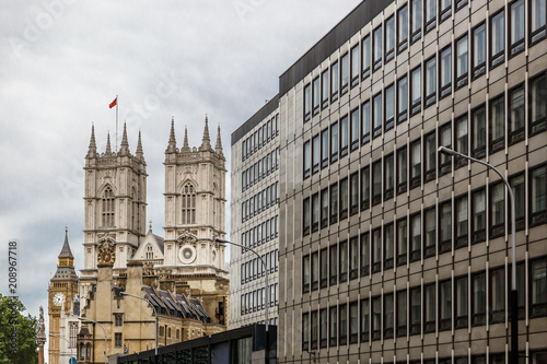 View of a building in London  with Big Ben and Westminster Abbey in the background