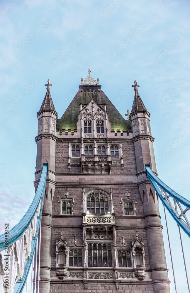Vertical view of a part of Tower Bridge, London