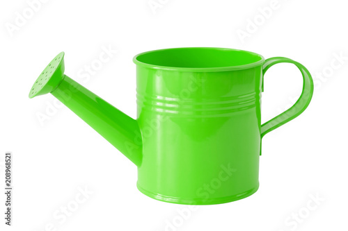 Green watering can, isolated on white.