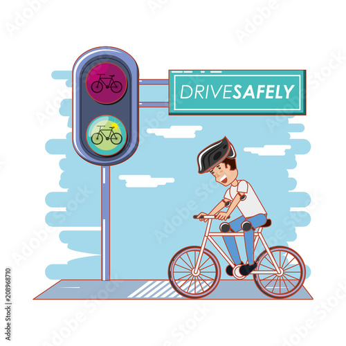 people in bicycle drive safely campaign vector illustration design