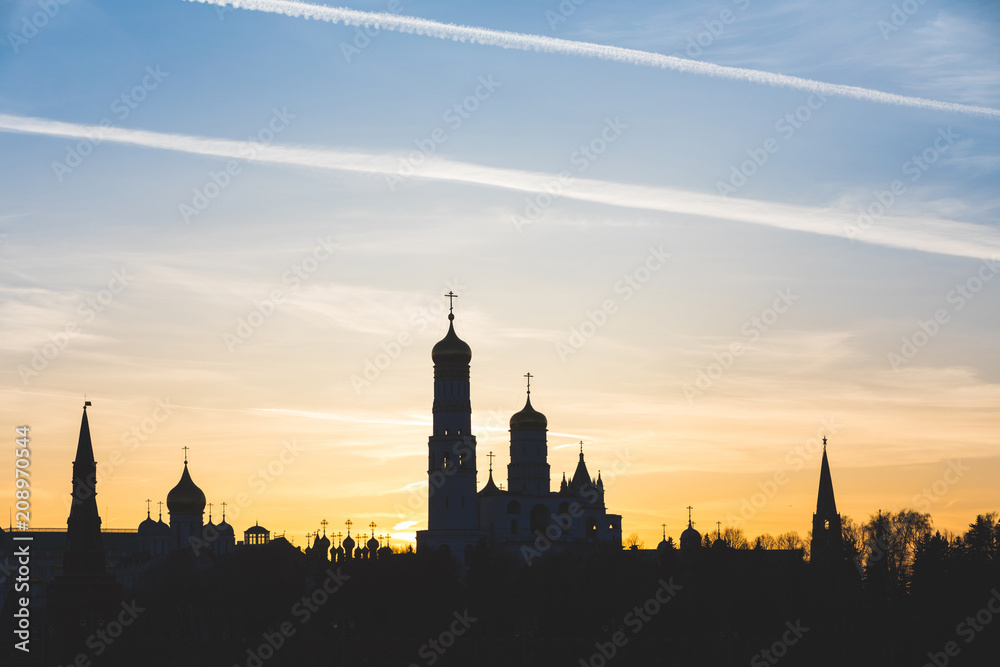 Moscow , Russia, Kremlin silhouette view at sunset