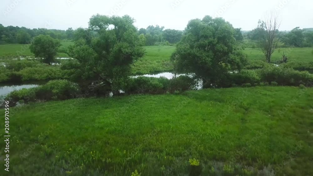 Aerial filming over the swampy terrain and meadows Aerial filming over the swampy terrain and meadows