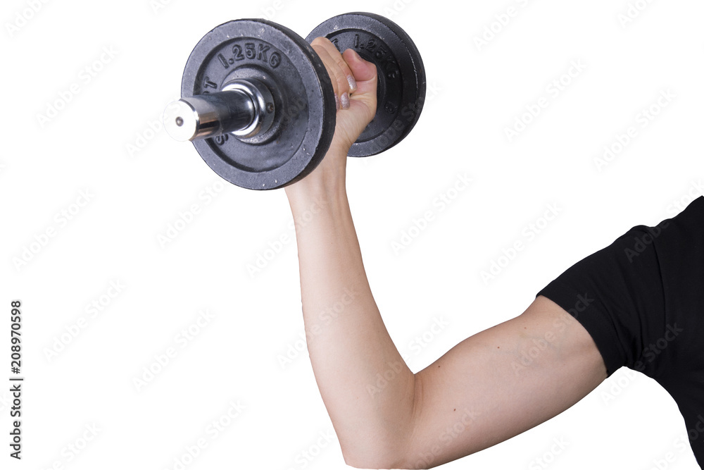 Obraz premium woman arm with black dumbbell