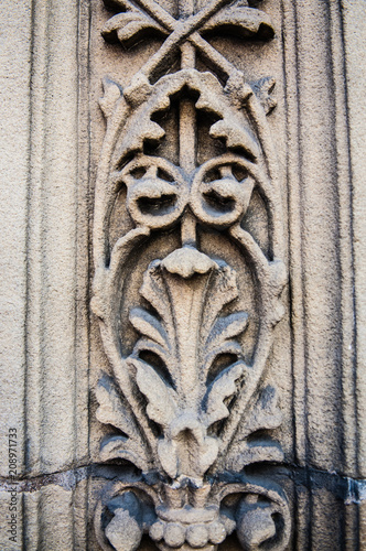 Carved stonework on an old building in Belfast