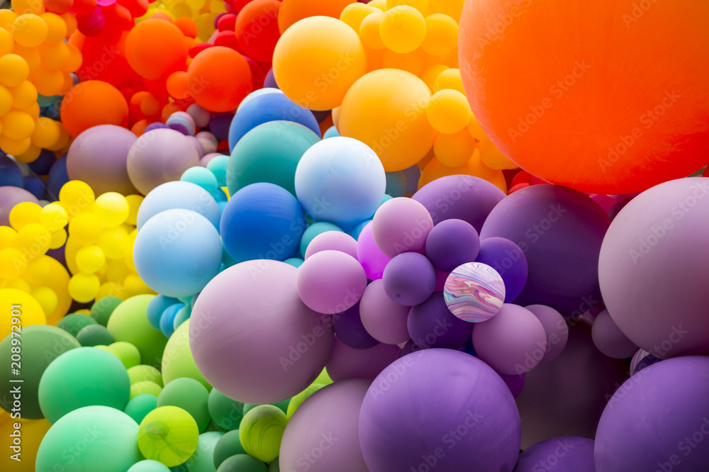 Anekdote Als reactie op de afstuderen Bright abstract background of jumble of rainbow colored balloons  celebrating gay pride Stock Photo | Adobe Stock