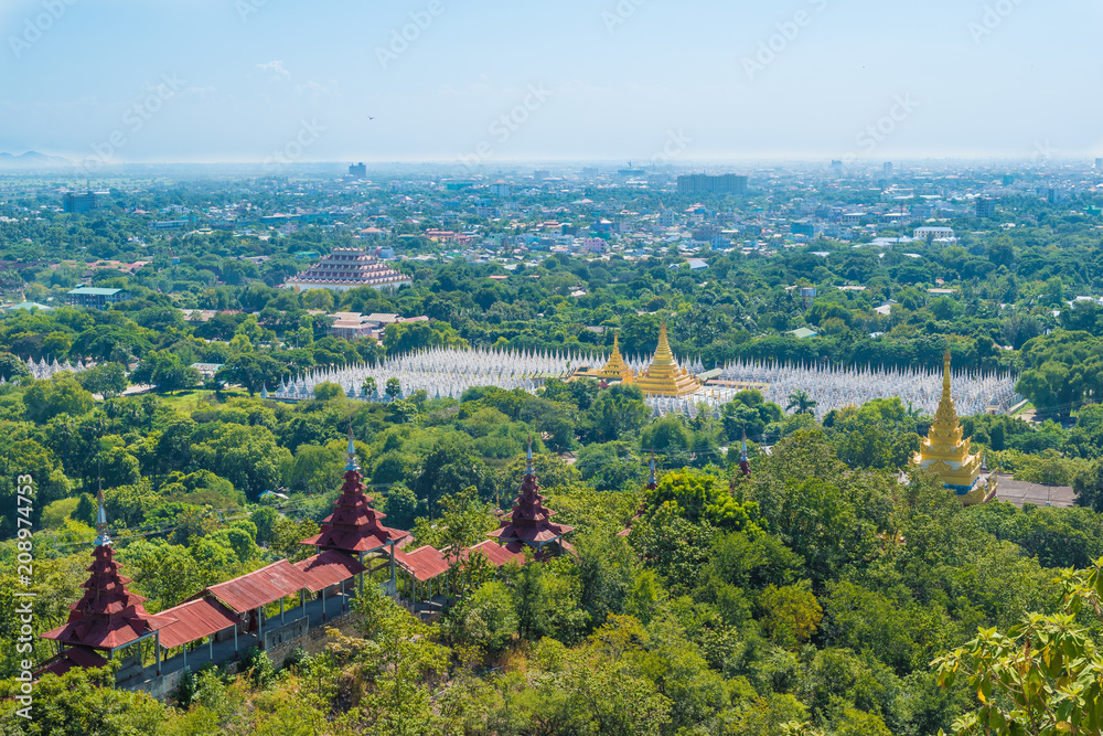 Mandalay, Myanmar - view of Kuthodaw Pagoda from Mandalay Hill
