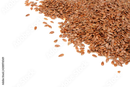 flax seeds isolated on white background. flaxseed or linseed. Cereals. top view