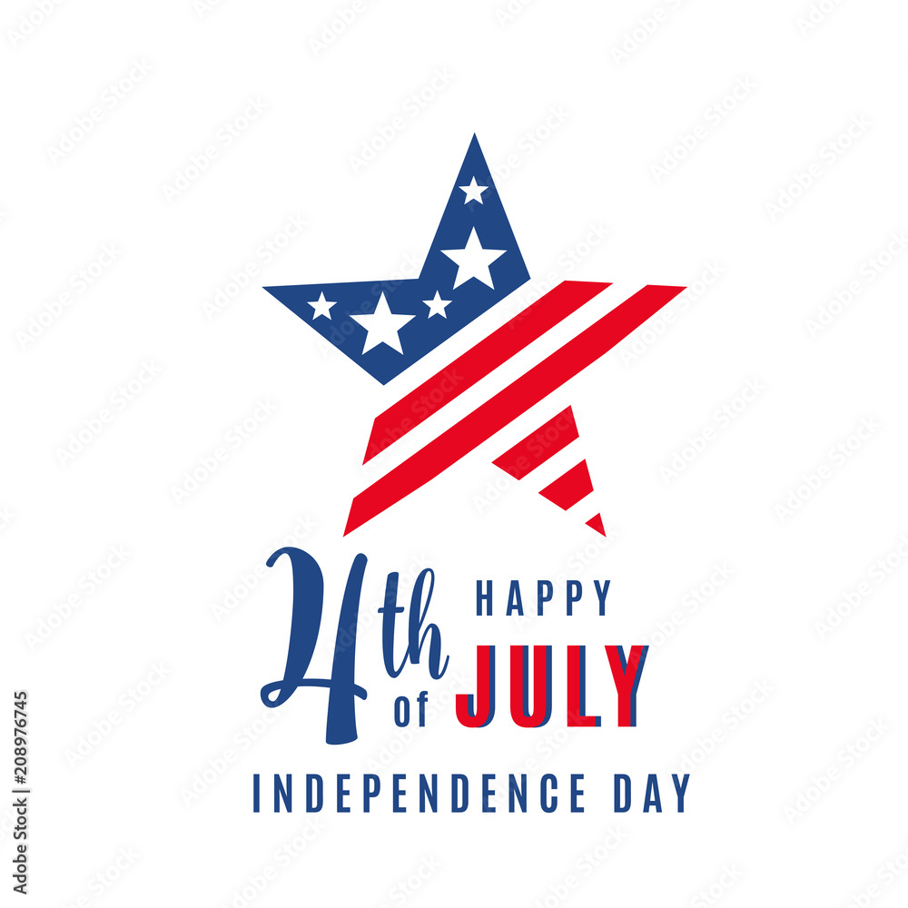 4th of July celebration holiday banner, star shape with typography lettering text 4th of July celebration holiday banner, star shape with typography lettering text