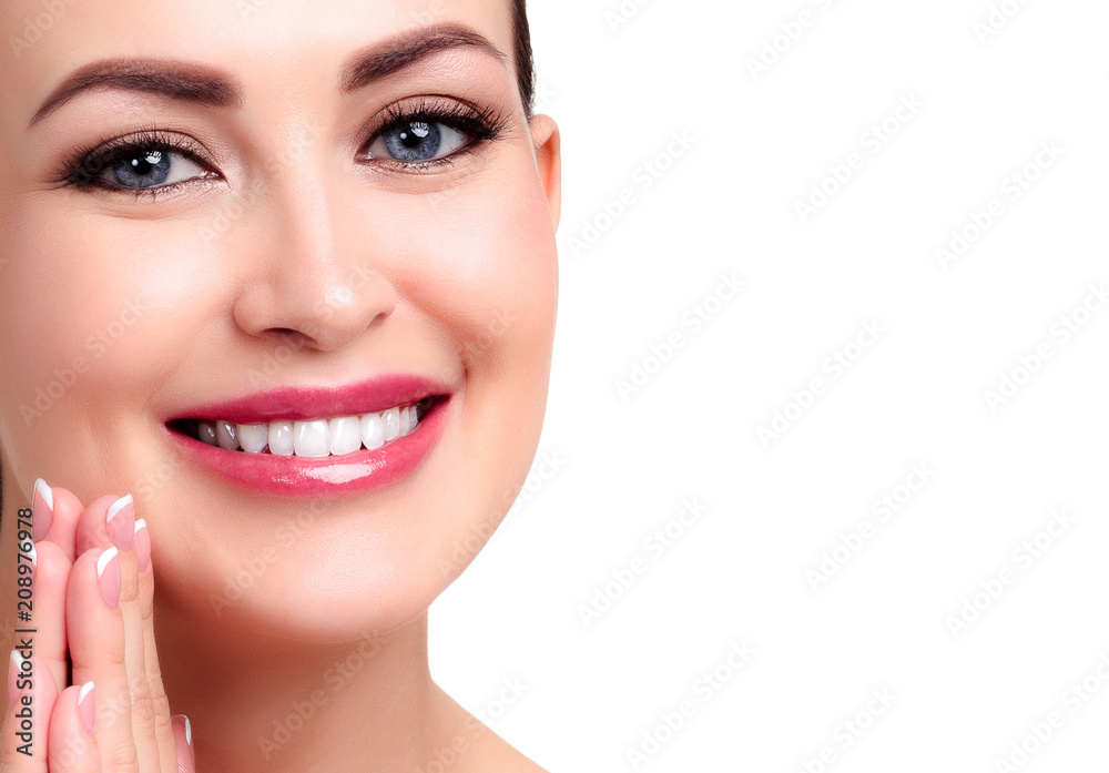 Pretty woman with smooth and soft skin smiling to you, isolated on white background Pretty woman with smooth and soft skin smiling to you, isolated on white background