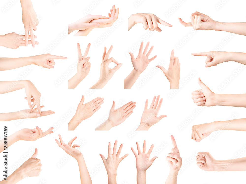 Hand gestures collection isolated with clipping path - obrazy, fototapety, plakaty 