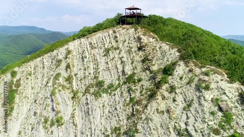 Arbor For Yoga On The Edge Of The Mountain Over The Sea. Aerial View photo