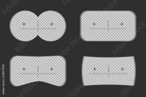 Creative vector illustration of binoculars view with signs isolated on transparent background. Art design. Virtual reality glasses sight. Abstract graphic element. Blur frame border. Rifle scope aim