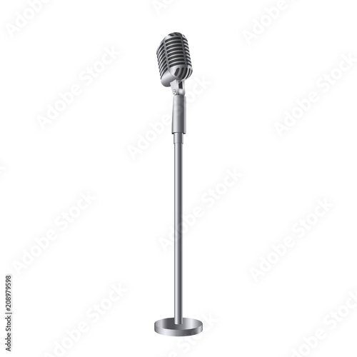 Creative vector illustration of retro vintage concert microphones on stand isolated on transparent background. Art design. Abstract concept graphic music element