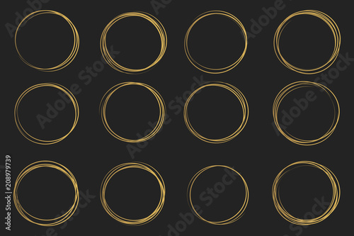Creative vector illustration of hand drawning circle line sketch set isolated on transparent background. Art design round circular scribble doodle. Abstract graphic element for message note mark
