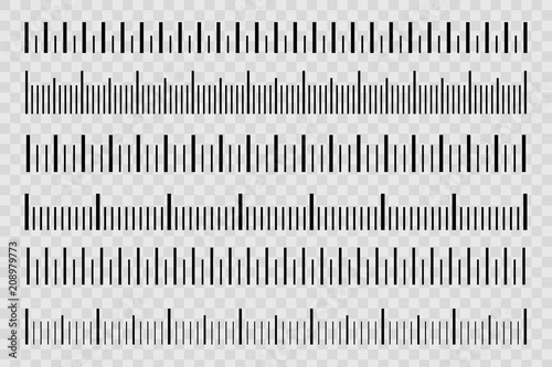 Creative vector illustration of size indicators set isolated on background. Different unit distances. Art design horizontal measure scale distances. Abstract concept graphic element