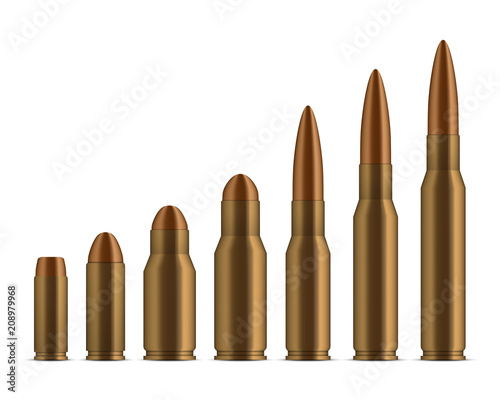 Creative vector illustration of realistic shot gun bullets, holes isolated on transparent background. Art design different gunshot and caliber of weapon. Abstract concept graphic gun ammo element