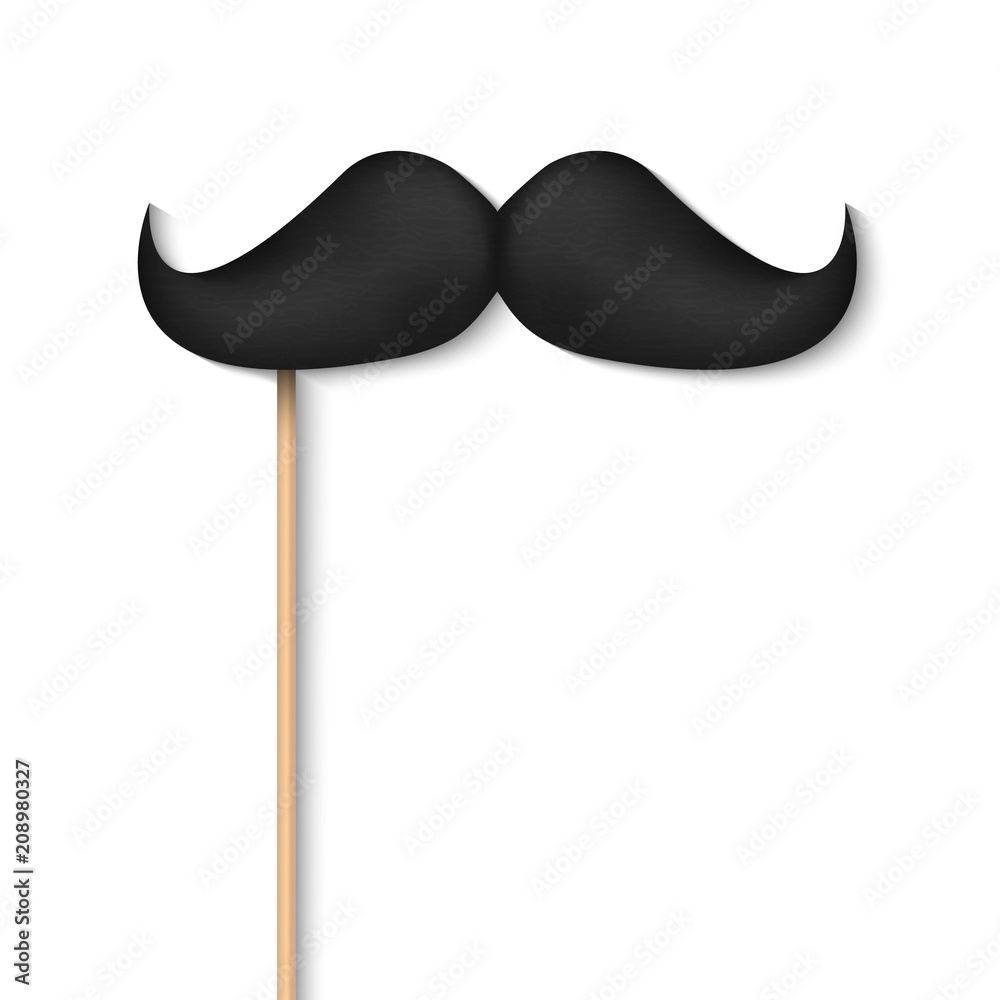 Creative vector illustration of realistic black mustaches on plastic stick isolated on transparent background. Retro vintage art design. Fashionable old facial hair. Abstract concept graphic element - obrazy, fototapety, plakaty 