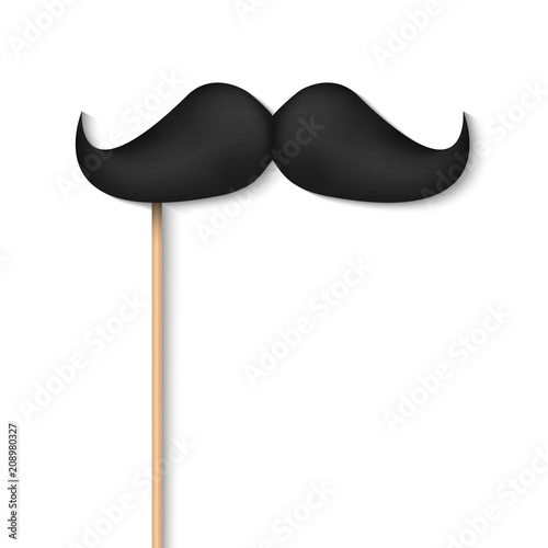 Creative vector illustration of realistic black mustaches on plastic stick isolated on transparent background. Retro vintage art design. Fashionable old facial hair. Abstract concept graphic element