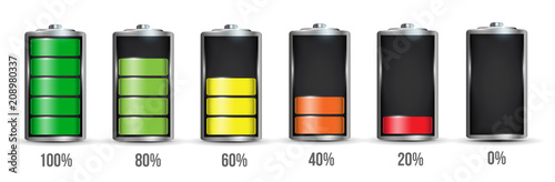 Murais de parede Creative vector illustration of 3d different charging status battery load isolated on transparent background