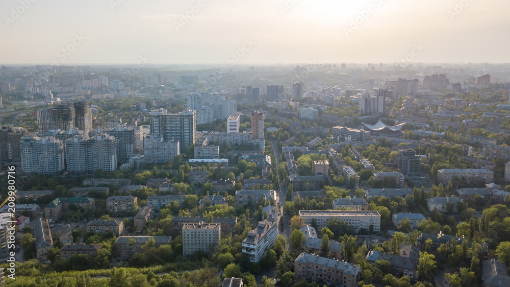 A bird's eye view, panoramic view from the drone to the Pechersk district in the city of Kiev, Ukraine