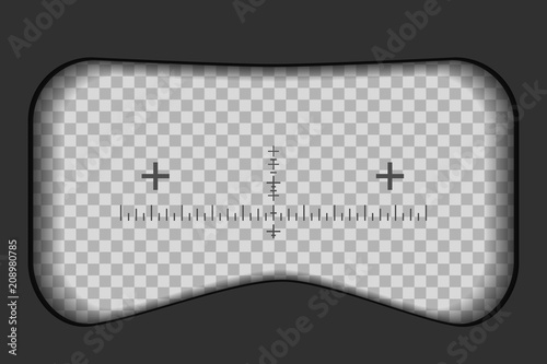 Creative vector illustration of binoculars view with signs isolated on transparent background. Art design. Virtual reality glasses sight. Abstract graphic element. Blur frame border. Rifle scope aim