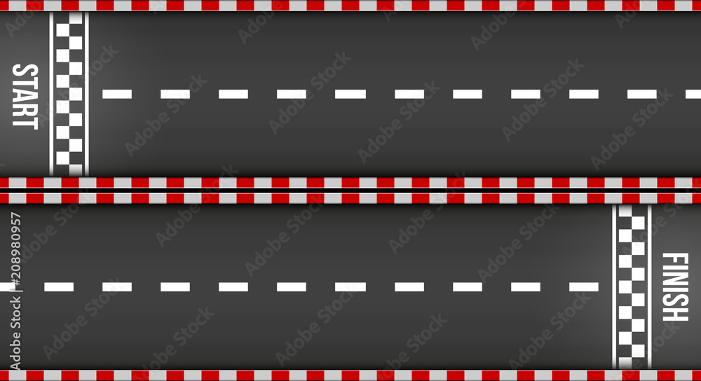 Creative vector illustration of finish line racing background top view. Art design. Start or finish on kart race. Grunge textured on the asphalt road. Abstract concept graphic element Creative vector illustration of finish line racing background top view. Art design. Start or finish on kart race. Grunge textured on the asphalt road. Abstract concept graphic element