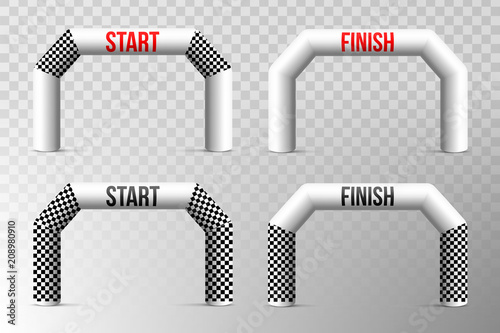 Creative vector illustration of finish line inflatable arch isolated on background. Art design archway suitable for different outdoor sport events. Concept graphic triathlon, marathon, racing, element