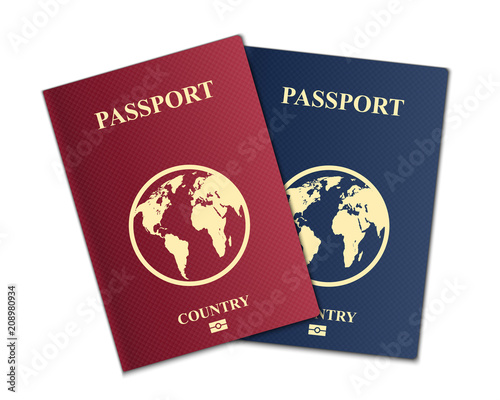 Creative vector illustration of passports with globe map isolated on transparent background. Art design. Front cover international identification document. Abstract concept graphic element
