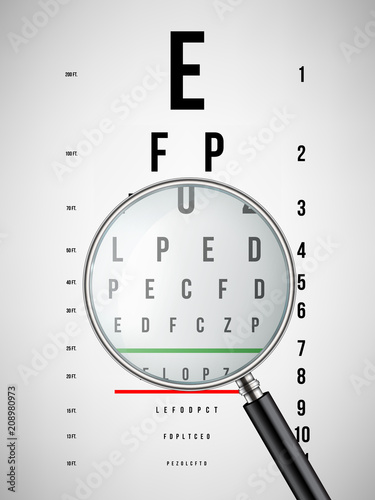 Creative vector illustration of eyes test charts with latin letters isolated on background. Art design medical poster with sign. Concept graphic element for ophthalmic test for visual examination