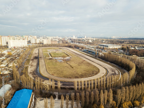 Panoramic aerial view from the drone, a view of the bird's eye to the Central Hippodrome of Ukraine in the city of Kiev.