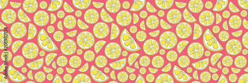 Summer background with cute hand drawn lemons. Vector.