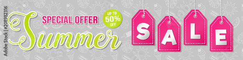 Summer Sale - template of a shiny header wit textured background. Vector.