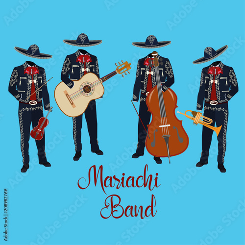 Mariachi musicians with musical instruments vector illustration